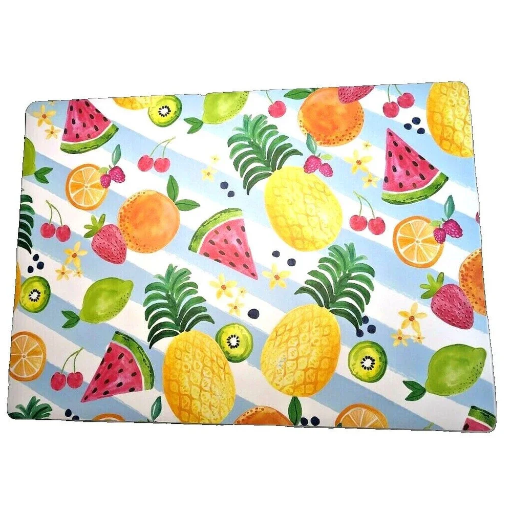 Pineapple Watermelon Kiwi Placemats Vinyl Beach House Foam Back Summer Set of 4
